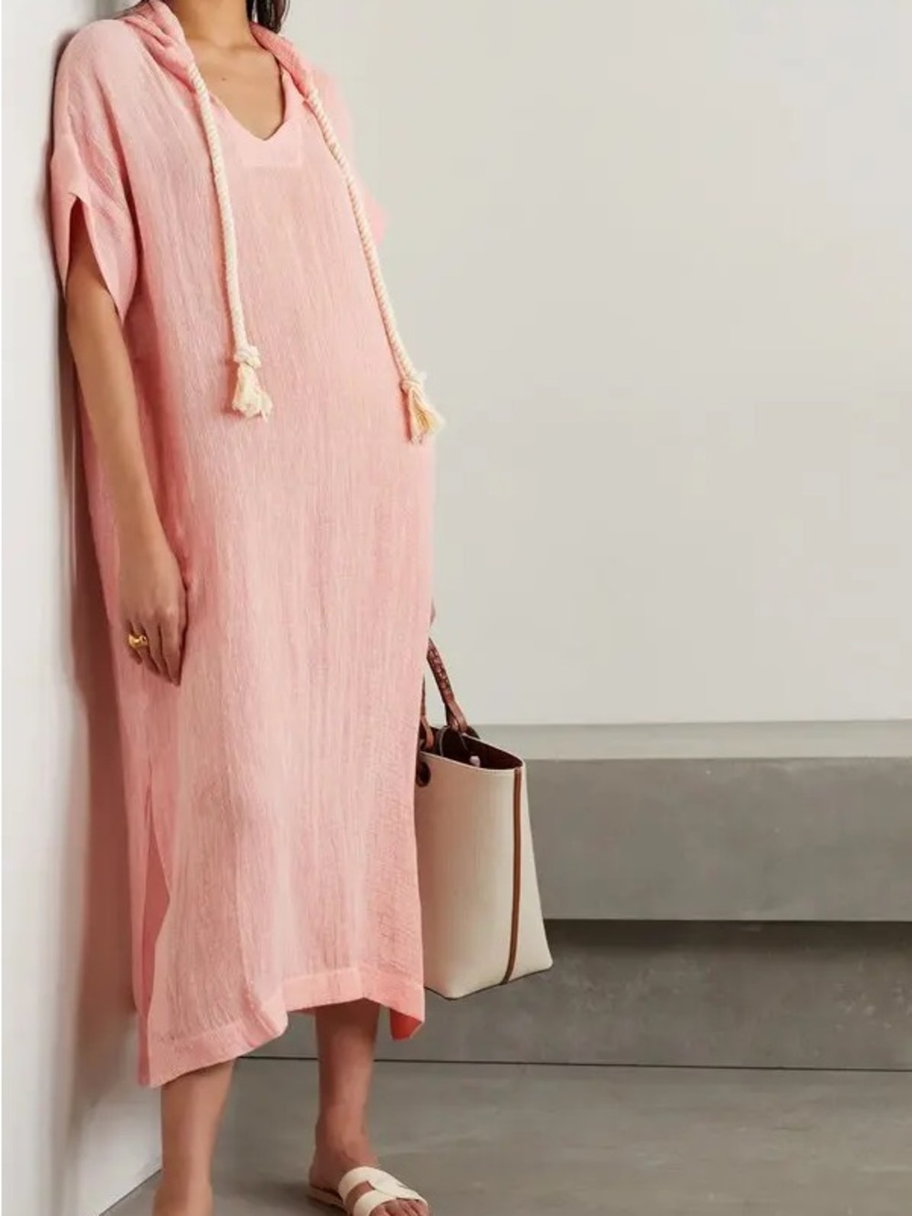 LISA MARIE FERNANDEZ Drawstring Hooded Linen Kaftan